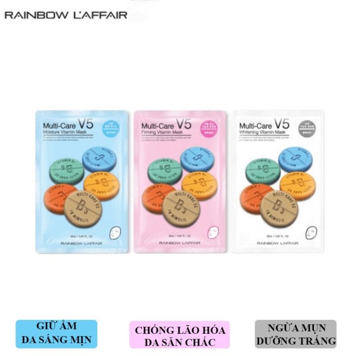 [HB Gift] Combo 2 Mặt Nạ Dưỡng Ẩm Rainbow L'affair Multi-Care V5 Moisture Vitamin 25ml x 2