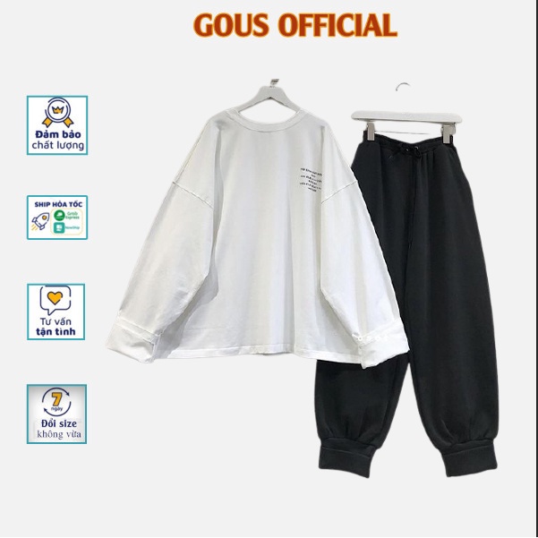 Áo Phông Nữ Cổ Tròn Áo Thun Form Rộng Tay Dài Chất Liệu Cotton Thiết Kế Basic Phong Cách Hàn Quốc - 1833  GOUS OFFICIAL