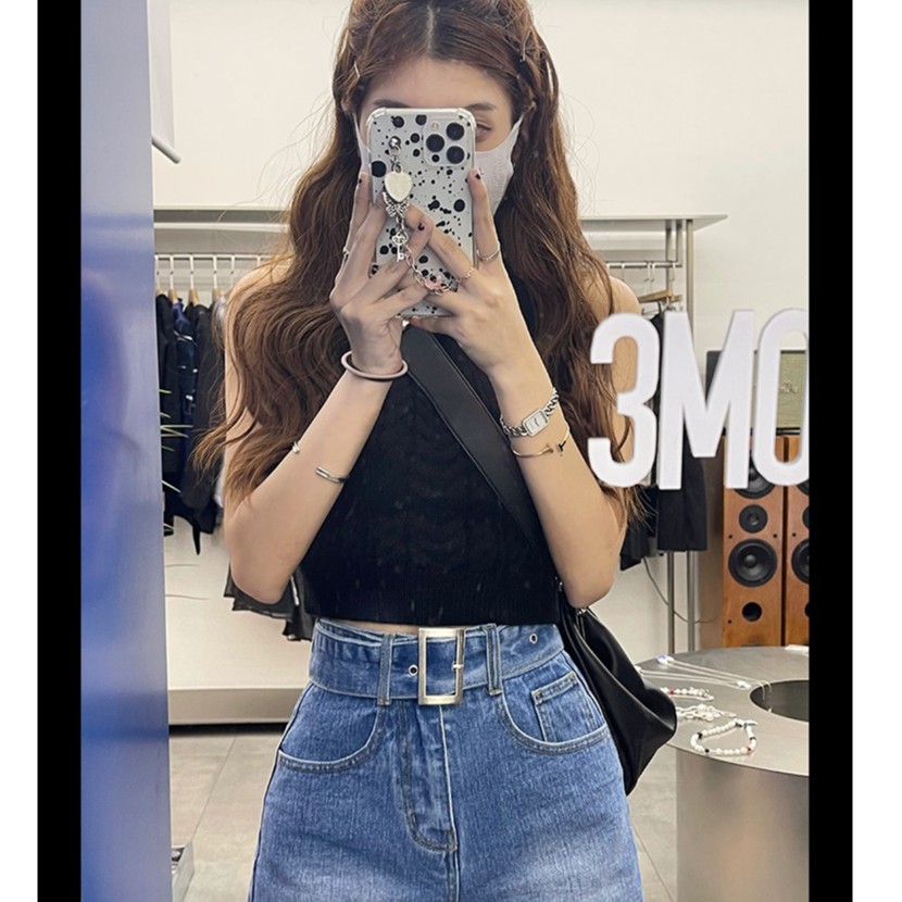 QADCOL Áo Dệt Kim Hai Dây Màu Trơn Thời Trang Cho Nữ