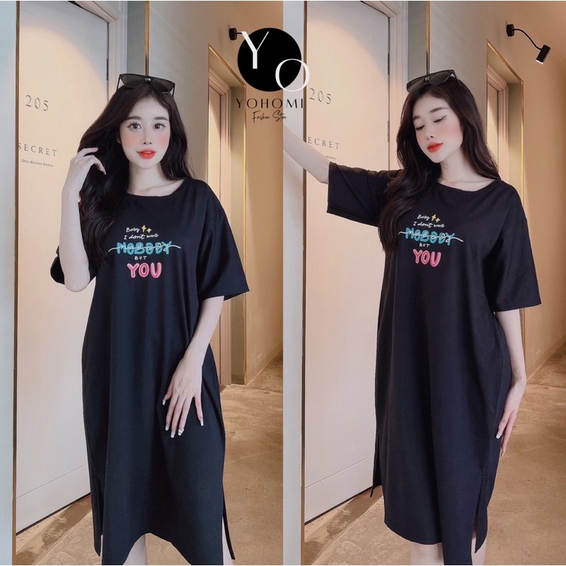 Đầm bigsize dáng suông thun thái form rộng dưới 70kg mã Nobody YOHOMI