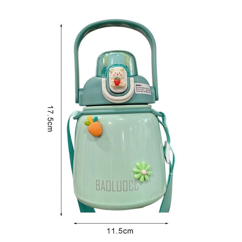 Baoluocc Bình Nước Giữ Nhiệt Cho Bé đi Học 650ml Có ống Hút Dây đeo Chất Liệu Sus304 Kèm Sticker Icon 3d