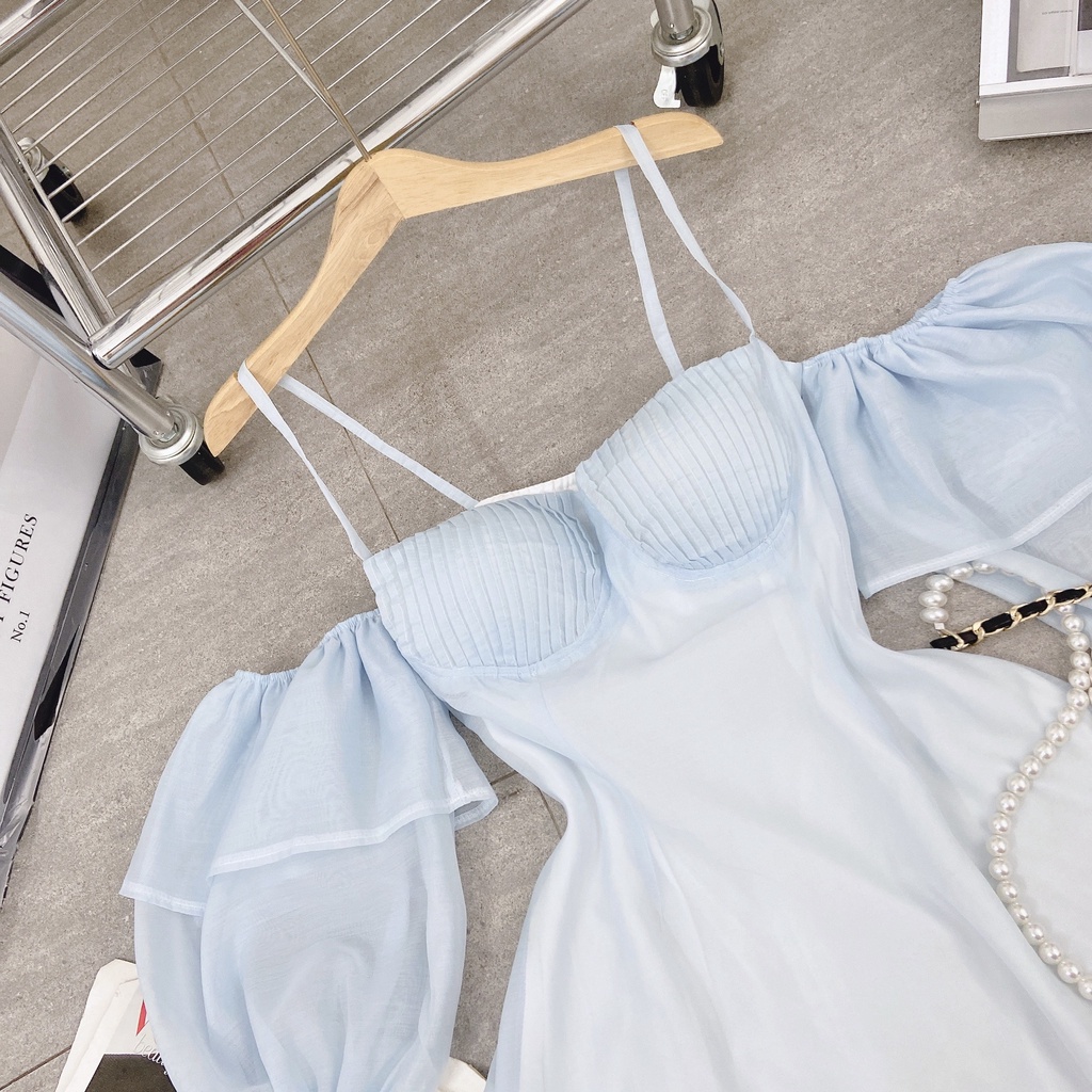 ĐẦM XANH 2S TAY PHỒNG PHỐI VOAN RỚT