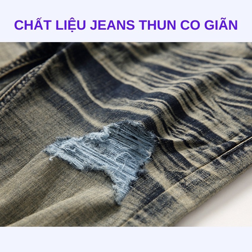  Quần jean nam rách gối ống côn độc lạ LEVAMEN chất liệu vải bò jeans co giãn đẹp QJ007 | BigBuy360 - bigbuy360.vn