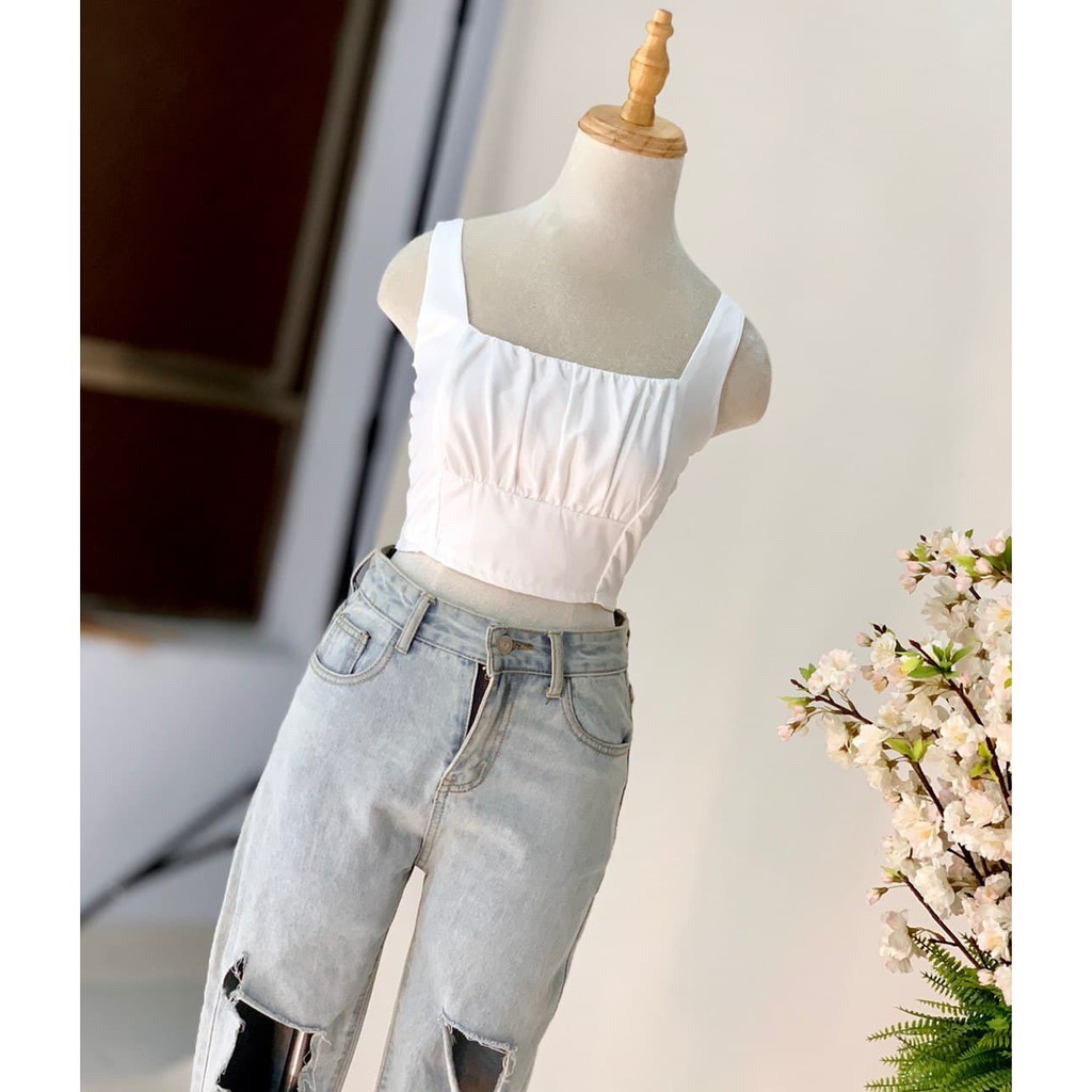 (HÌNH THẬT) Áo 2 Dây Croptop WONNY (TRĂNG)