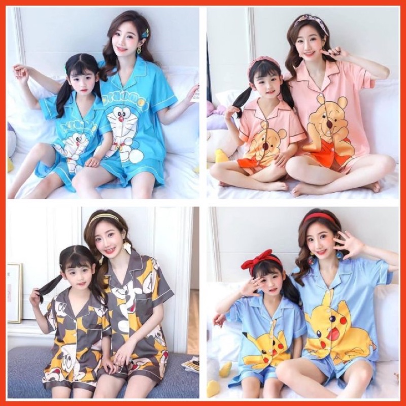 Bộ Pijama Cộc Tay Mẹ Và Bé 🌸HÀNG NHẬP KHẨU CAO CẤP🌸 Bộ lụa tơ mềm, mịn, mát.