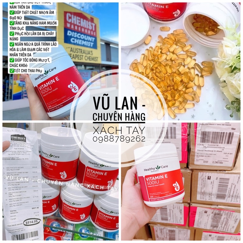VITAMIN E HEALTHY CARE 500IU 200 viên - Xuất xứ Úc