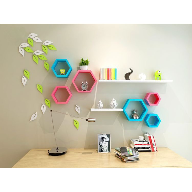 [SET COMBO-BỘ LỤC GIÁC] Kệ trang trí treo tường Bộ 3 hình lục giác cực đẹp cho phòng khách,ngủ+Tặng phụ kiện lắp đặt