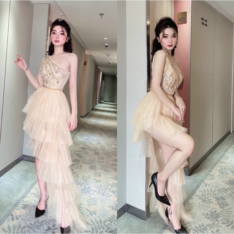 ĐẦM LỆCH VAI DỰ TIỆC DÚN TẦNG KẾT CƯỜM full S/M/L/Xl (ẢNH VÀ VIDEO DO CHỦ SHOP TỰ CHỤP 1000% )