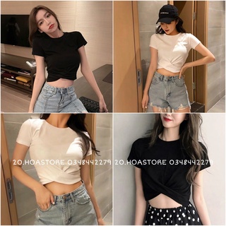 ÁO THUN CROPTOP XOẮN EO ĐEN TRẮNG BASIC