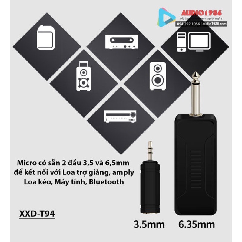 Micro không dây XXDT94 2 mic nói song song kết nối amply loa kéo loa trợ giảng sân khấu