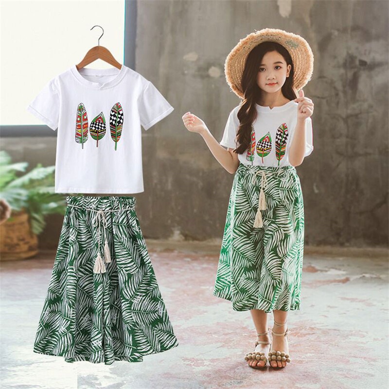 Bộ Đồ Mùa Hè 2022 Gồm Áo Tay Ngắn + Quần Dài Cho Bé Gái 3 4 5 6 7 8 9 10 11 12 Tuổi