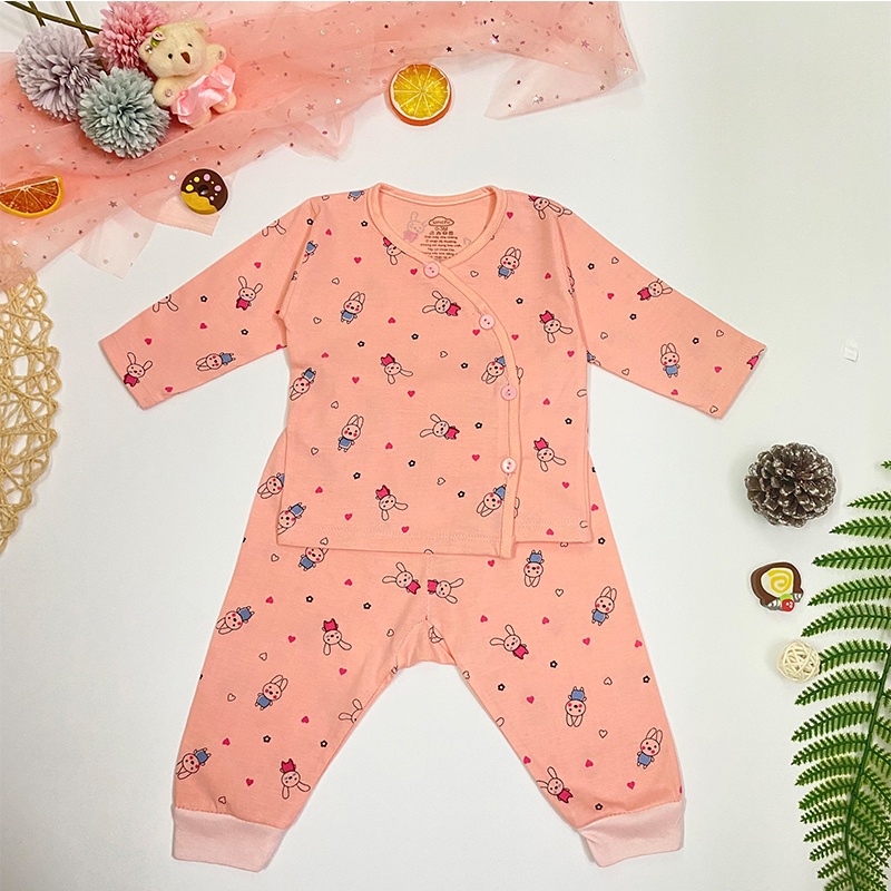 Bộ Dài Tay Cho Bé Sơ Sinh Khuy Lệch In Họa Tiết 3-9kg BR54 _ B2