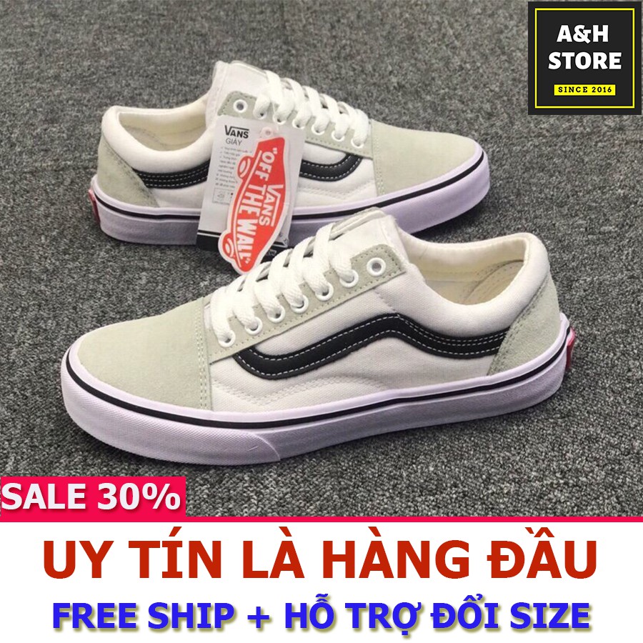 🎁[Sale off] Giày thể thao old skool 8 kẻ sọc đen ( Mũi Da Lộn Xịn)