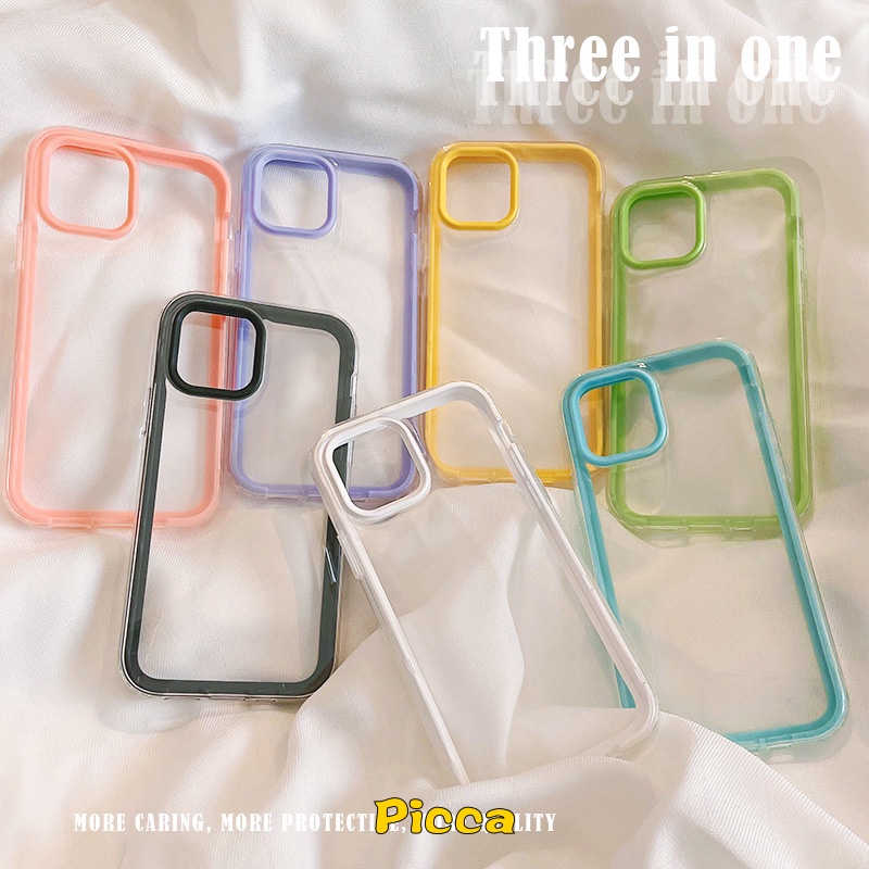Ốp Điện Thoại TPU Mềm Trong Suốt Chống Sốc Màu Macaron 3 Trong 1 Cho IPhone 7 8 Plus 11 12 13 Pro Max XR XS X SE 2020