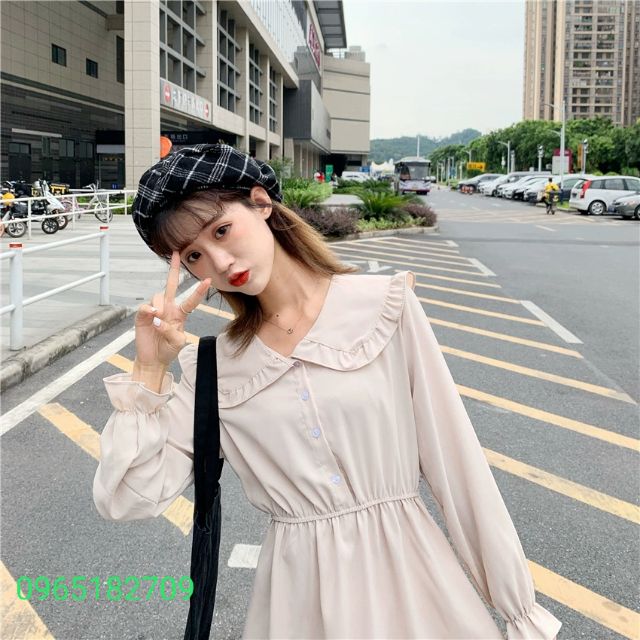 Váy đầm xoè dài tay eo chun Quảng Châu