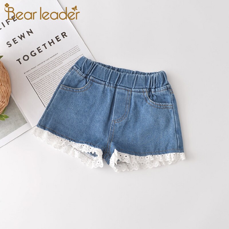 Quần short denim phối ren BEAR LEADER thời trang mùa hè 2022 cho bé gái 2-7 tuổi