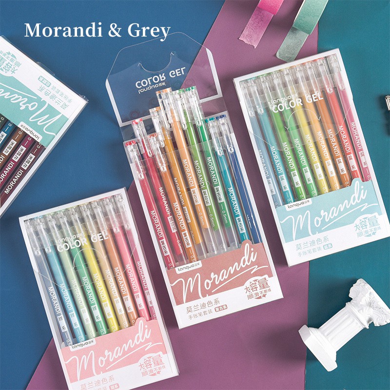 Set 9 bút gel Morandi nét 0.5mm nhiều màu, trang trí sổ Bullet Journal, bút viết nét mượt cho học sinh, văn phòng