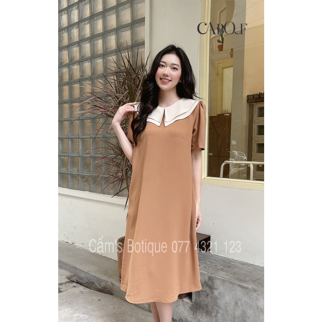 Váy Công Sở Thiết Kế  Cabouf Dáng Suông Phom Rộng ,đầm Chữ A , Phối Cổ Bèo Chất Lụa D33