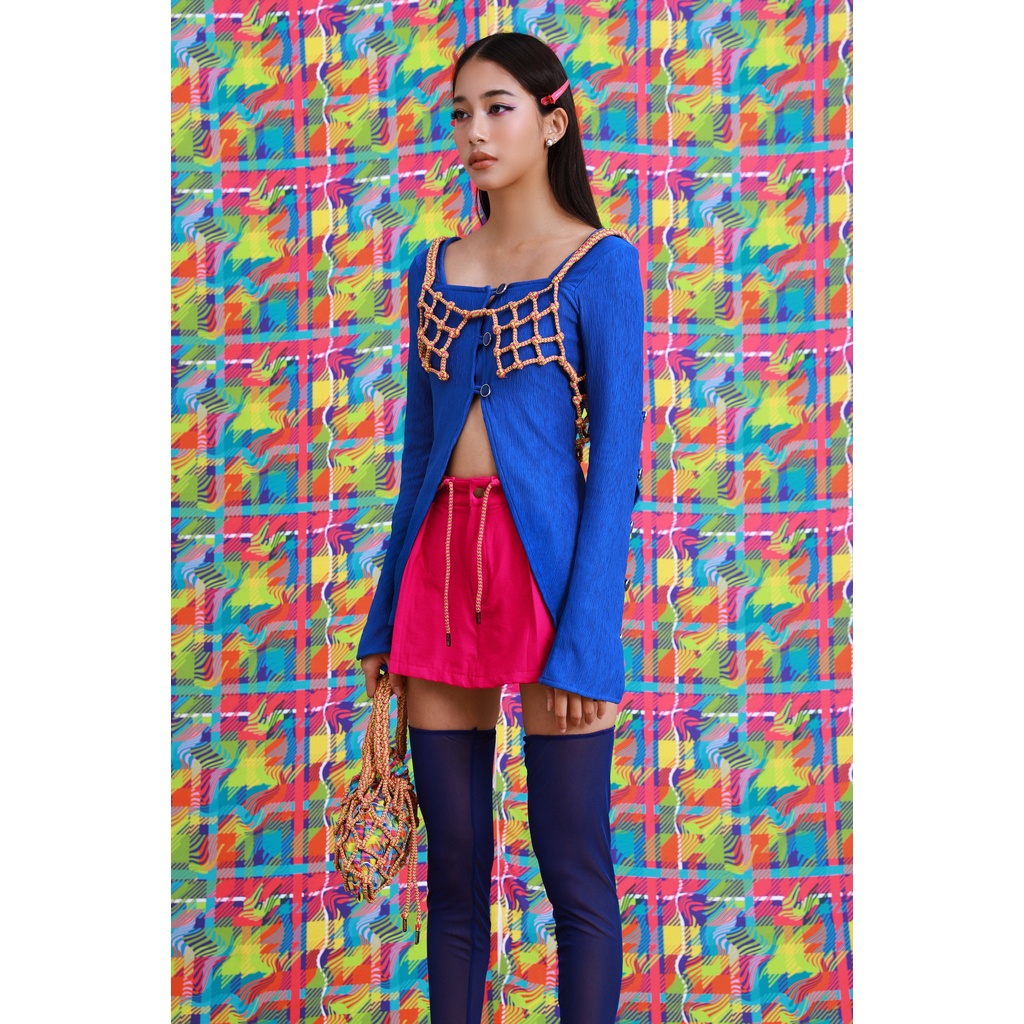 Áo xẻ hai tôn dáng -TARTAN - Xanh/ Cobalt Blue