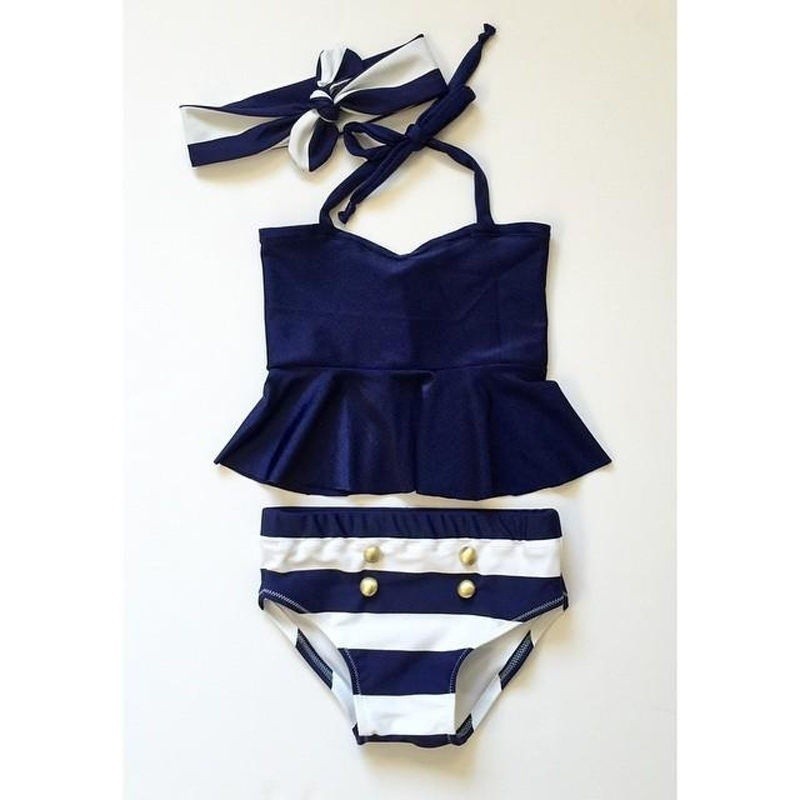 Bộ bikini màu xanh navy thời trang cho bé gái