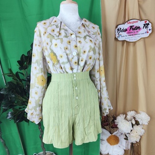SET ÁO HOA TAY LOE PHỐI QUẦN SHORT NGẮN XANH LÁ
