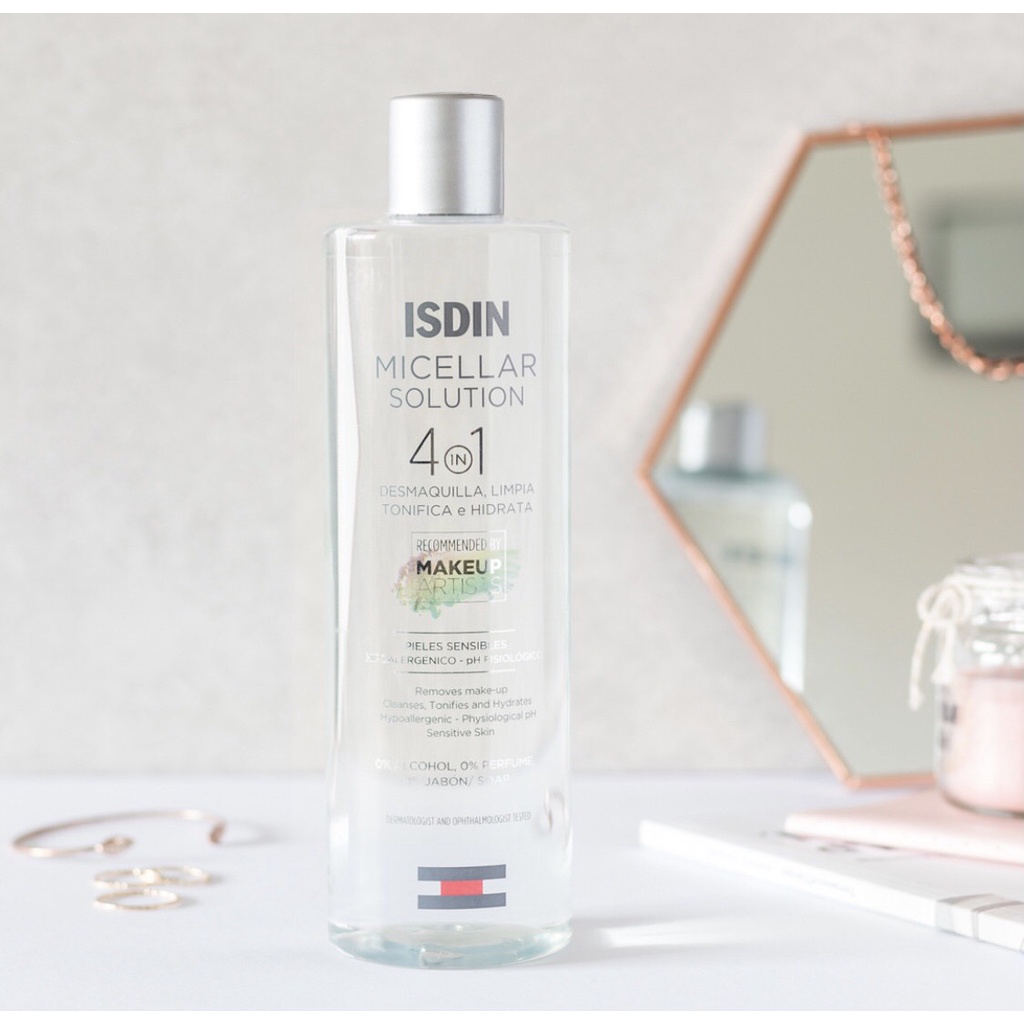 Nước tẩy trang làm sạch sâu makeup ISDIN Micellar Solution 4 in 1 cho mọi loại da Tây Ban Nha