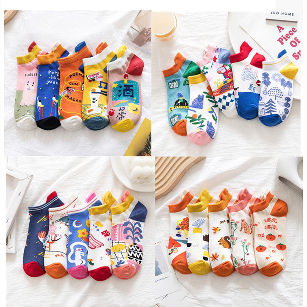 Bộ 5 Đôi Vớ Cotton Ngắn Nhiều Màu Dễ Thương Cho Nữ