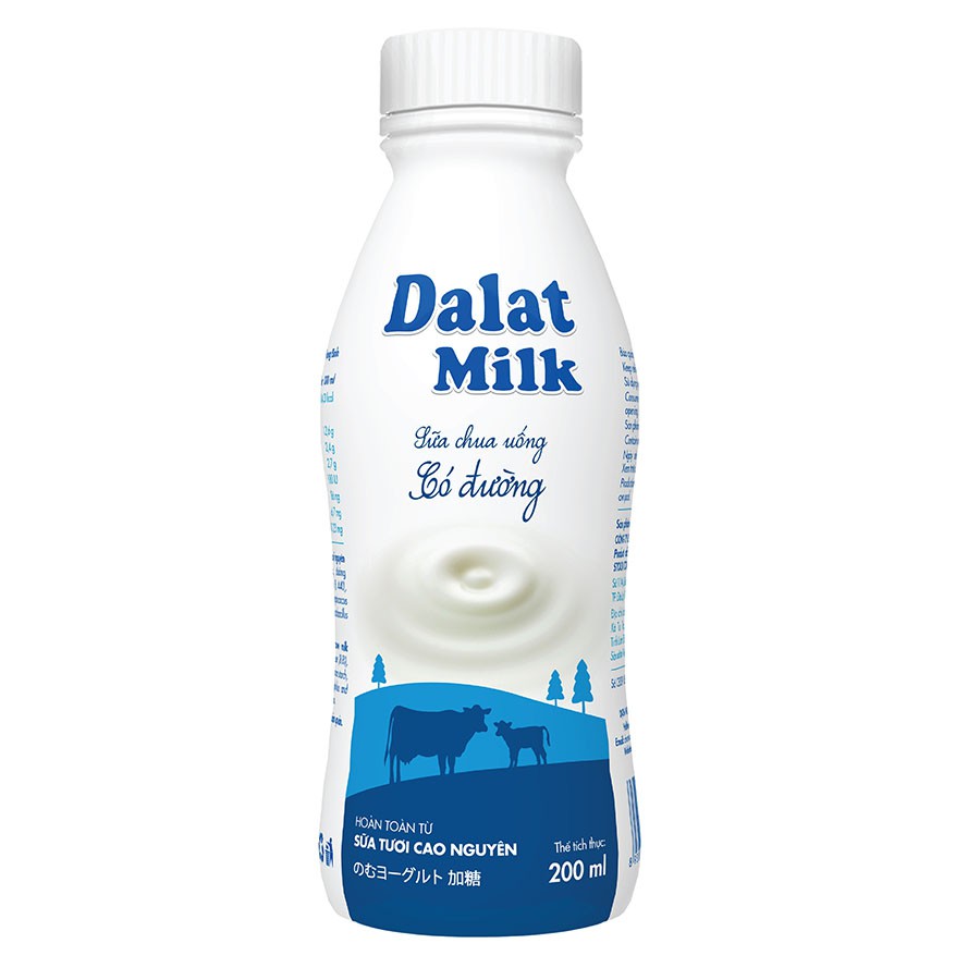 [Mã GRO2405 giảm 10% đơn 250K] Sữa chua uống có đường, ĐàLạt Milk, 200ml