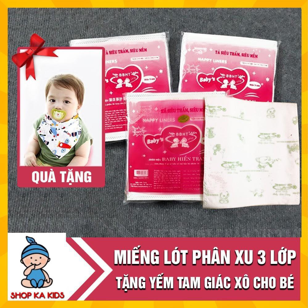 Combo 6 gói Miếng lót phân xu (gói 14 miếng) chống thấm 3 lớp tặng 1 Yếm tam giác xô cho bé