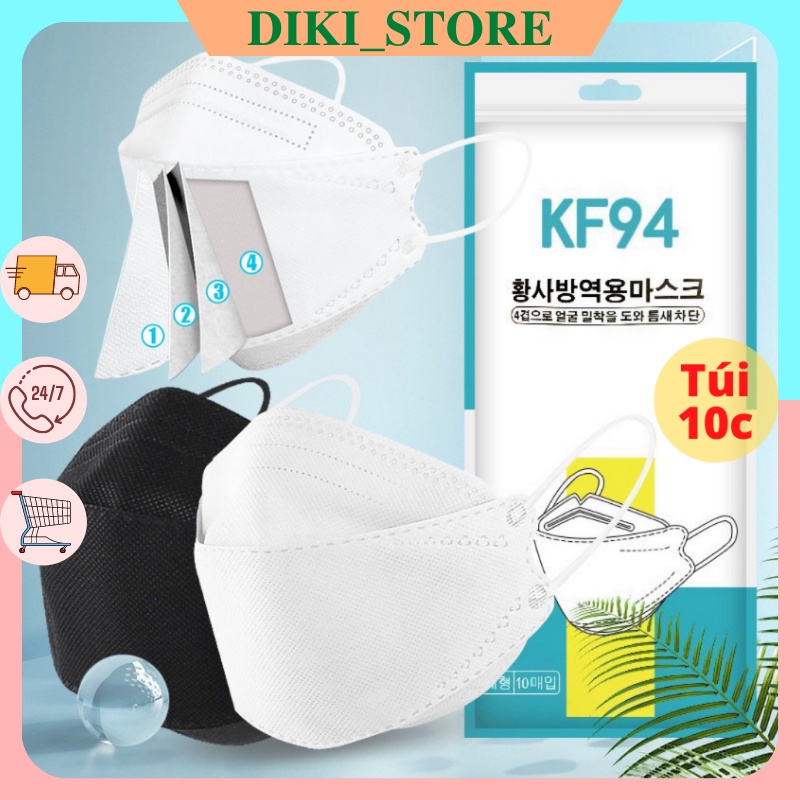 Khẩu trang KF94 Hàn Quốc 4 lớp kháng khuẩn chống bụi mịn túi 10 chiếc