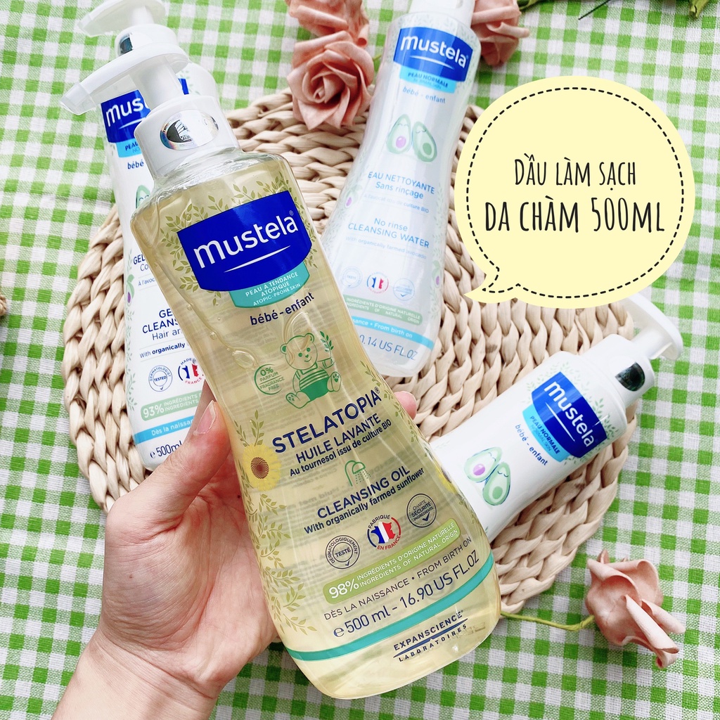 Dầu làm sạch da chàm thể tạng Mustela Stelatopia Cleansing Oil 500ml [CHÍNH HÃNG]