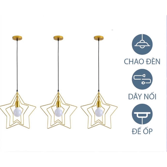Bộ 03 đèn thả trang trí shop quần áo ngôi sao kép DT 0070/3 + Tặng kèm bóng led AS Vàng
