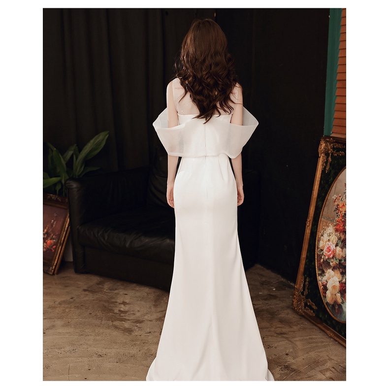 Đầm Đuôi Cá Dự Tiệc Dáng Ôm Màu Trắng Phong Cách Thời Trang Pháp Dành Cho Nữ