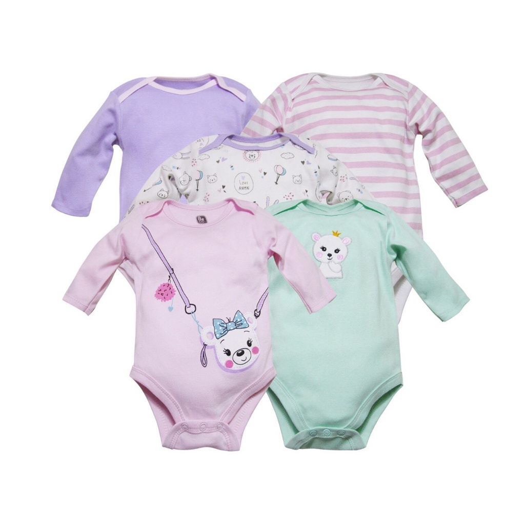 Set 5 body chip, bodysuit dài tay chất cotton dày dặn thu đông  có kèm móc cho trẻ 0-12 tháng