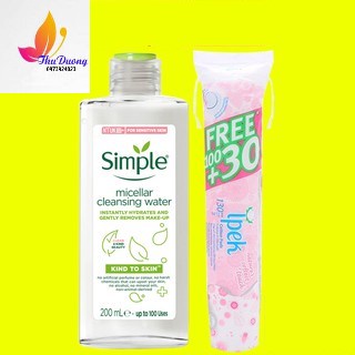 Combo Nước tẩy trang simple và bông tẩy trang ipek 130 miếng