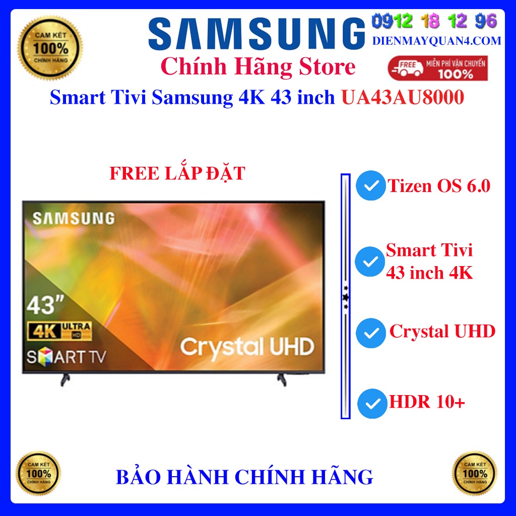 [Mã ELHAMS5 giảm 6% đơn 300K] Smart Tivi Samsung UA43AU8000 4K 43 inch |SAMSUNG 43AU8000