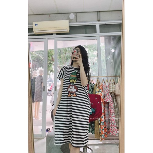 Váy bầu xuông đầm bầu kẻ xinh chất cotton co dãn thấm hút mồ hôi lên dáng cực trẻ đẹp thể thao khỏe khoắn tiện dụng
