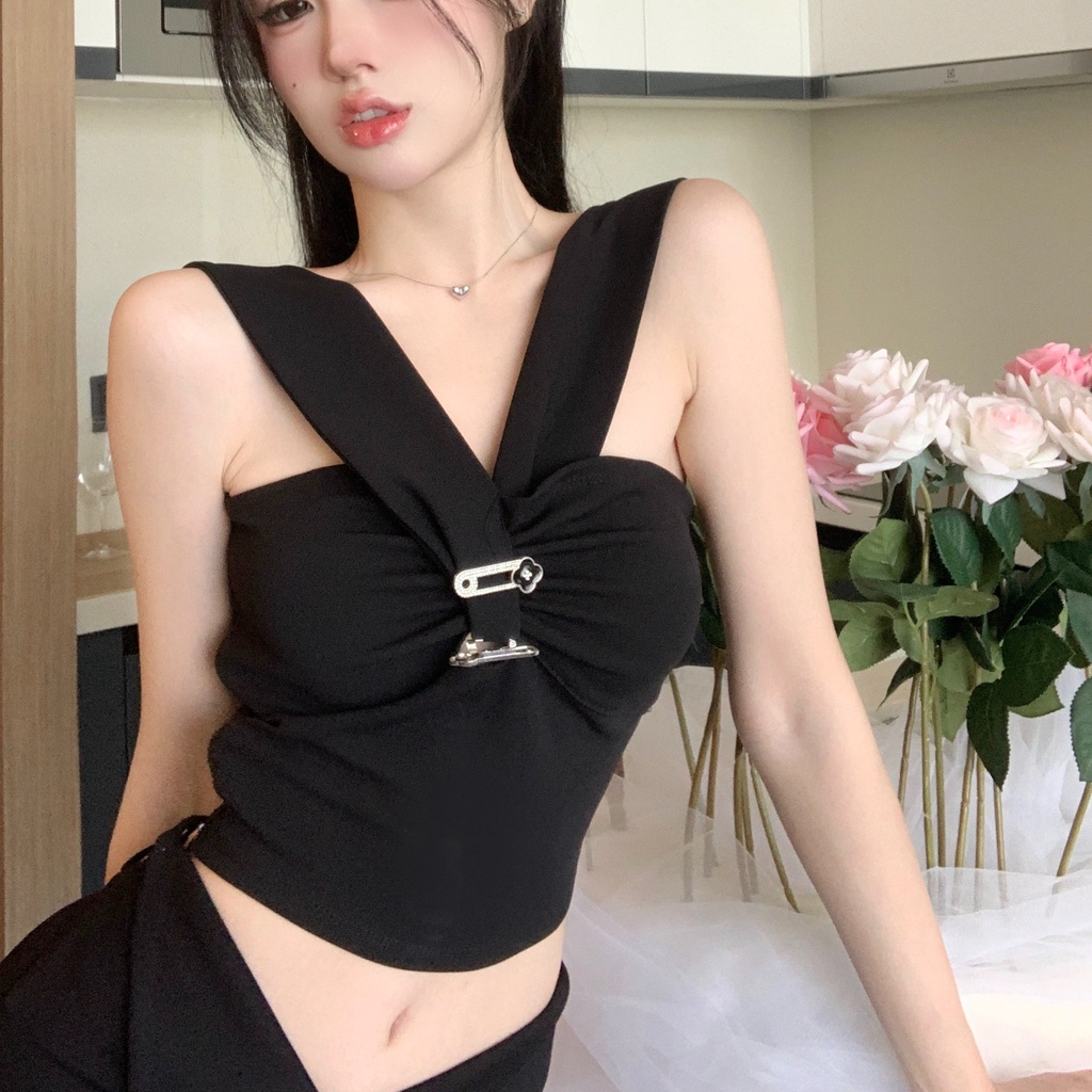 Phụ nữ mùa thu mới không tay cắt áo len dệt kim sexy thời trang Hàn Quốc