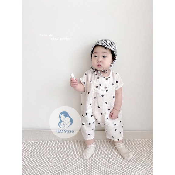 Bộ áo liền quần tay ngắn họa, body họa tiết chấm bi xinh xắn cho bé