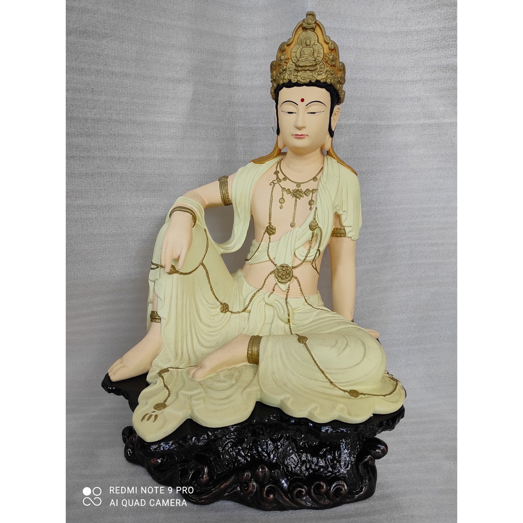 Tượng Phật Bà Quan Thế Âm Tự Tại + Đế Sóng (Ảnh Thật) (Cao 45cm) - Ba Huê - Đồ đi Chùa