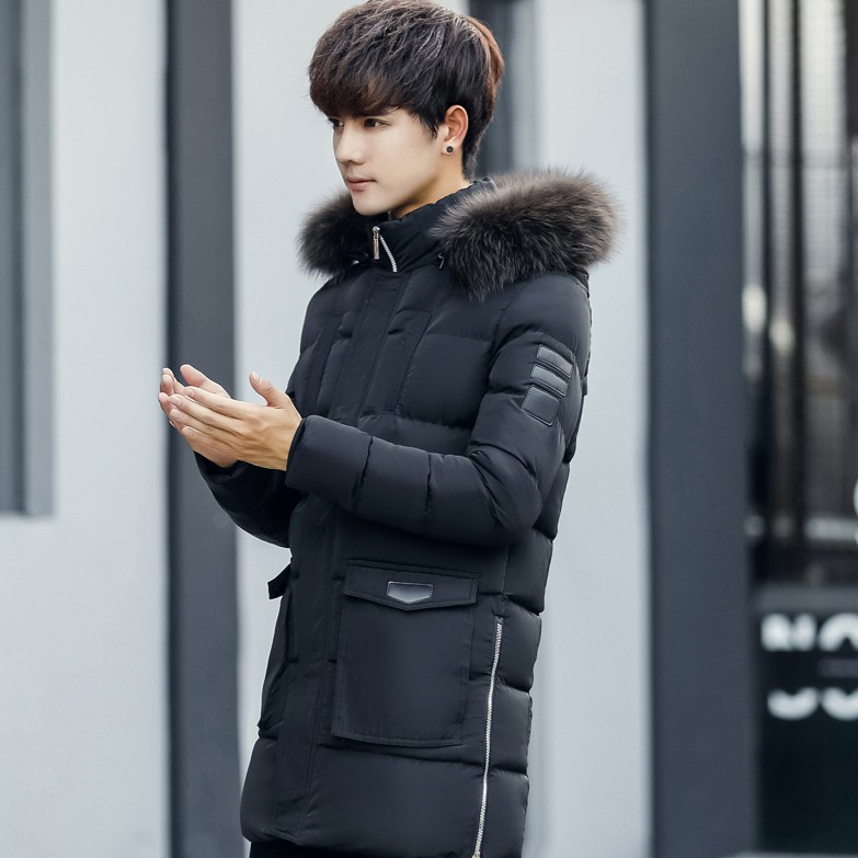 Áo khoác phao nam dáng dài mũ lông aophaonam-AP65 đen | BigBuy360 - bigbuy360.vn