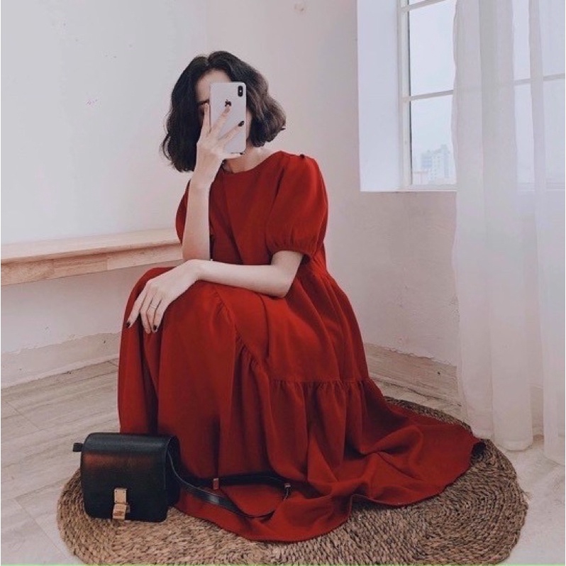 Đầm váy suông tầng nơ sau 3 màu