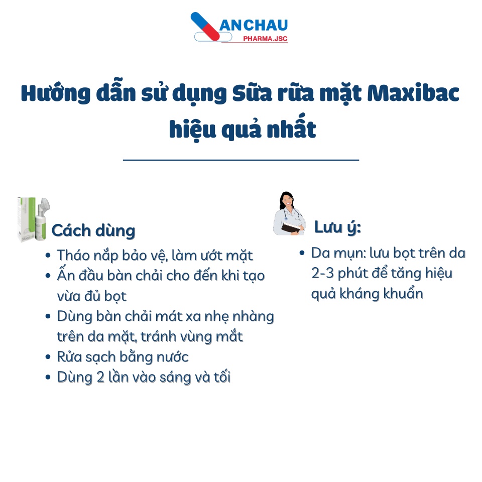 Sữa rửa mặt, srm đầu cọ tạo bọt lành tính, giảm mụn, trắng da, tẩy tế bào chết cho da dầu, da khô - MAXIBAC chính hãng