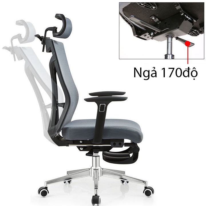 Ghế Xoay Văn Phòng,Ghế làm việc công thái học Tựa Đầu 3D, Lưng ghế có thể ngả 170°, Bảo Vệ Cột Sống Lưng