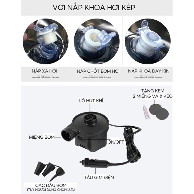 Giường Nệm Hơi xe ô tô dành cho xe 4,5 chỗ (VẢI NHUNG) + kèm bơm 12v