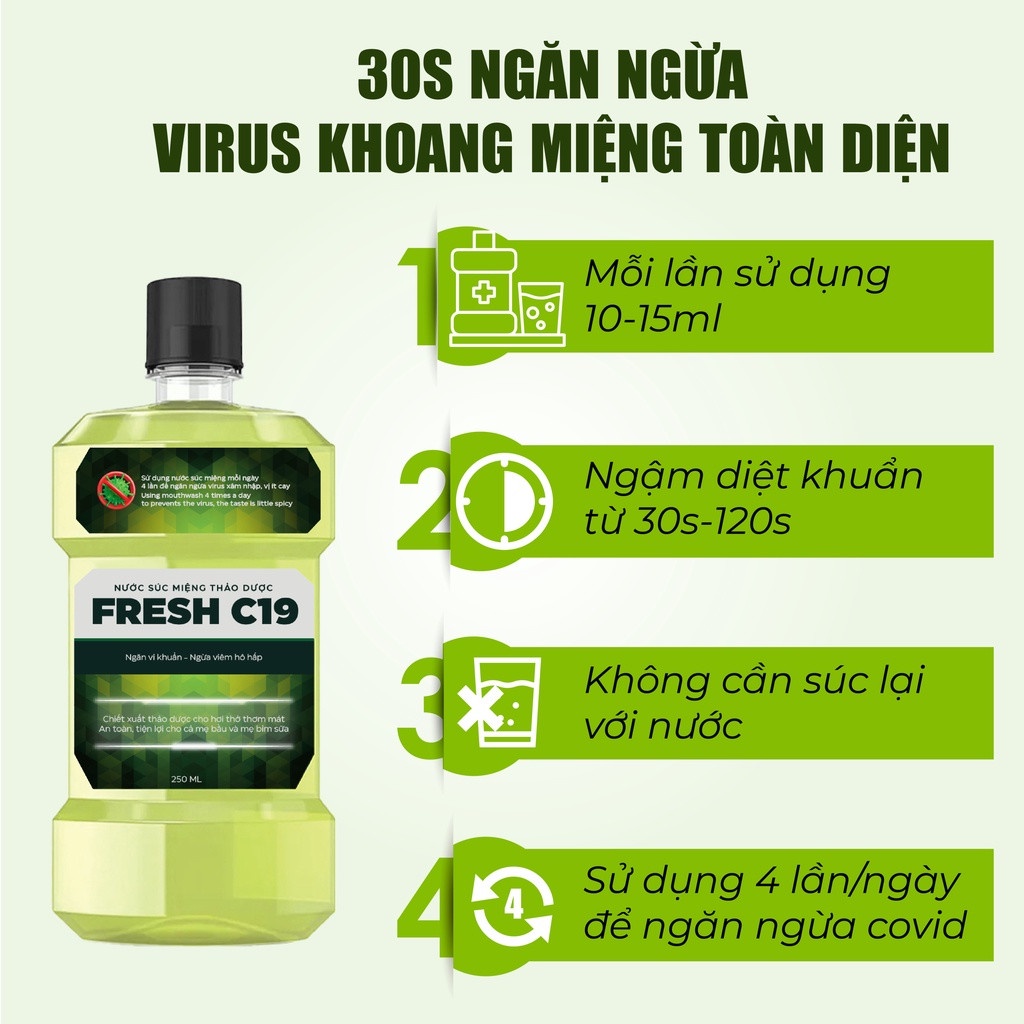 [Combo 2 Chai ] Nước súc miệng thảo dược Thiên Y Phúc Fresh C19 250ml - Hơi thở thơm mát