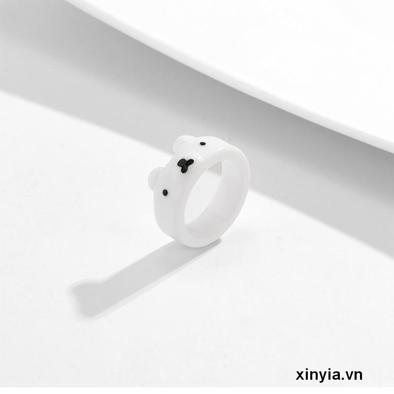 Nhẫn bằng nhựa resin mịn hình gấu hoạt hình màu sắc ngọt ngào dễ thương thanh lịch cho nữ