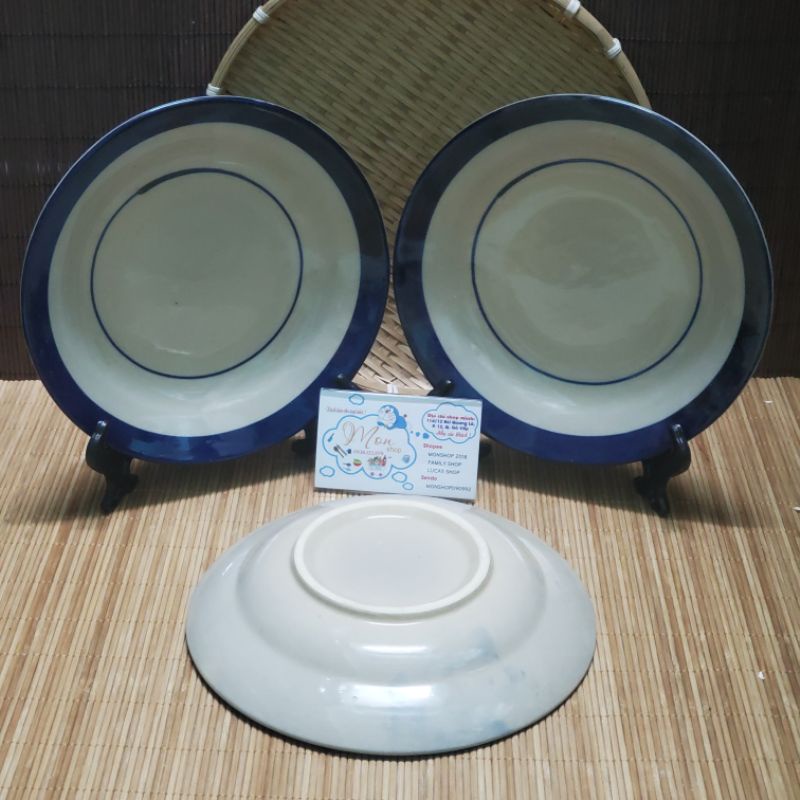 💢💥SET 2 DĨA GỐM XƯA CAO CẤP HỌA TIẾT CHỈ XANH😉 20CM🤗 Dĩa gốm làm từ đất sét Cao Lanh🔥 Siêu hot💥