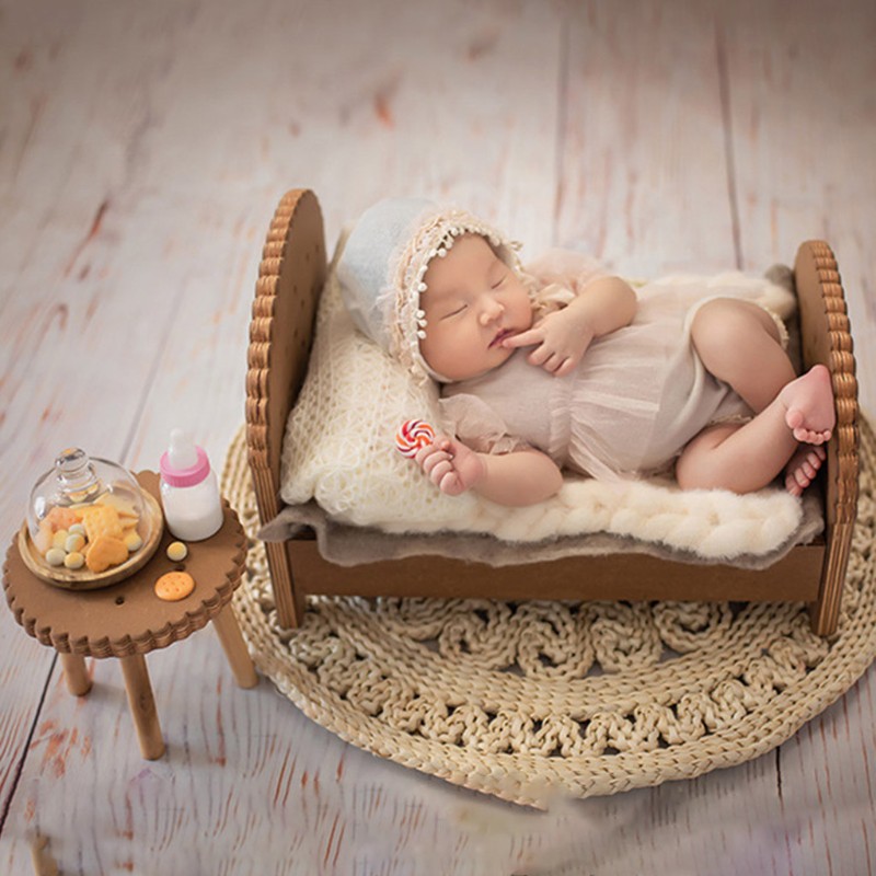 WIT Newborn Detachable Posing Mini Bed Baby Photo Shooting Handmade Wooden Cookie Crib Infant Photograph Props Accessories