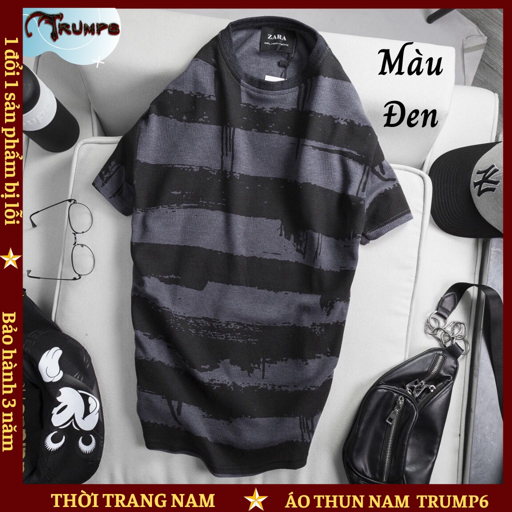🌟DEAL SỐC🌟 Áo Thun Nam Cổ Tròn Thun Cotton Co Dãn Phối Sọc Ngang Phong Cách - 4 Màu TRUMP6